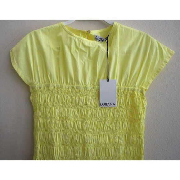 Lusana x Anthropologie SS23 Women's Sz L US 8 Lemon Yellow Demi Mini Dress - Picture 4 of 11
